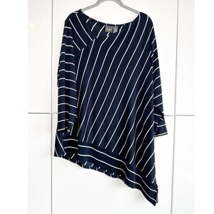 Chicos Travelers Navy Blue White Stripe Pullover Top Size 3 (XL-16) 3/4 Sleeves